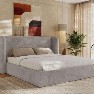 wohnli-moebel-suche-800001267892-1 POLSTERBETT EMORA CLASSIC 200/200 - Hellgrau Plüsch - Schaum-Matratze Textil MKS Möbel > Betten > Polsterbetten Grau