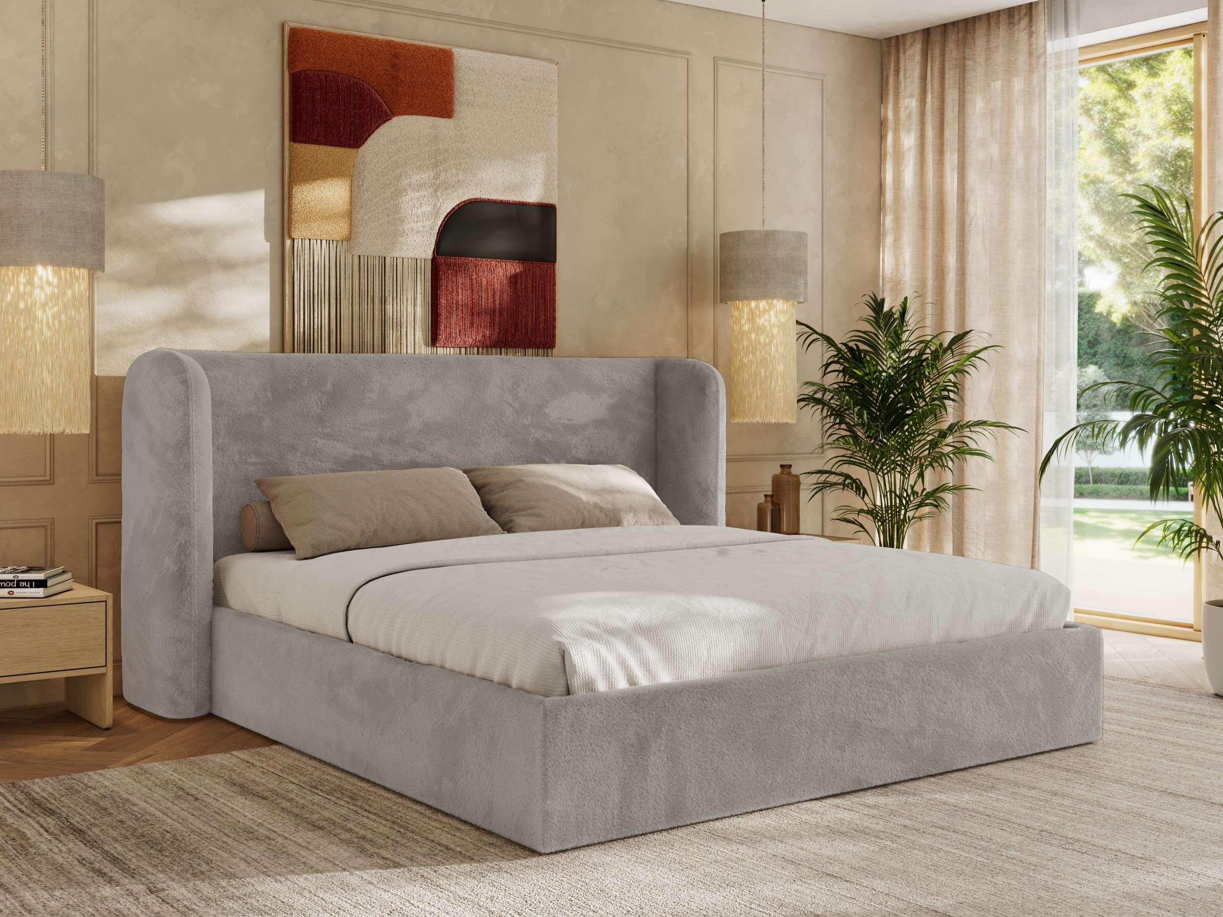 wohnli-moebel-suche-800001267892-1 POLSTERBETT EMORA CLASSIC 200/200 - Hellgrau Plüsch - Schaum-Matratze Textil MKS Möbel > Betten > Polsterbetten Grau