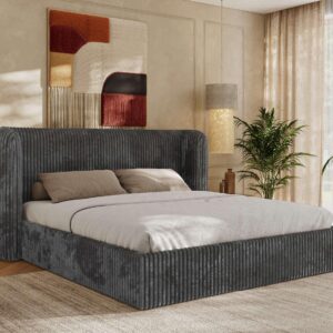 wohnli-moebel-suche-800001268222-1 POLSTERBETT EMORA CLASSIC 200/200 - Grau Cord - Schaum-Matratze Textil MKS Möbel > Betten > Polsterbetten Grau