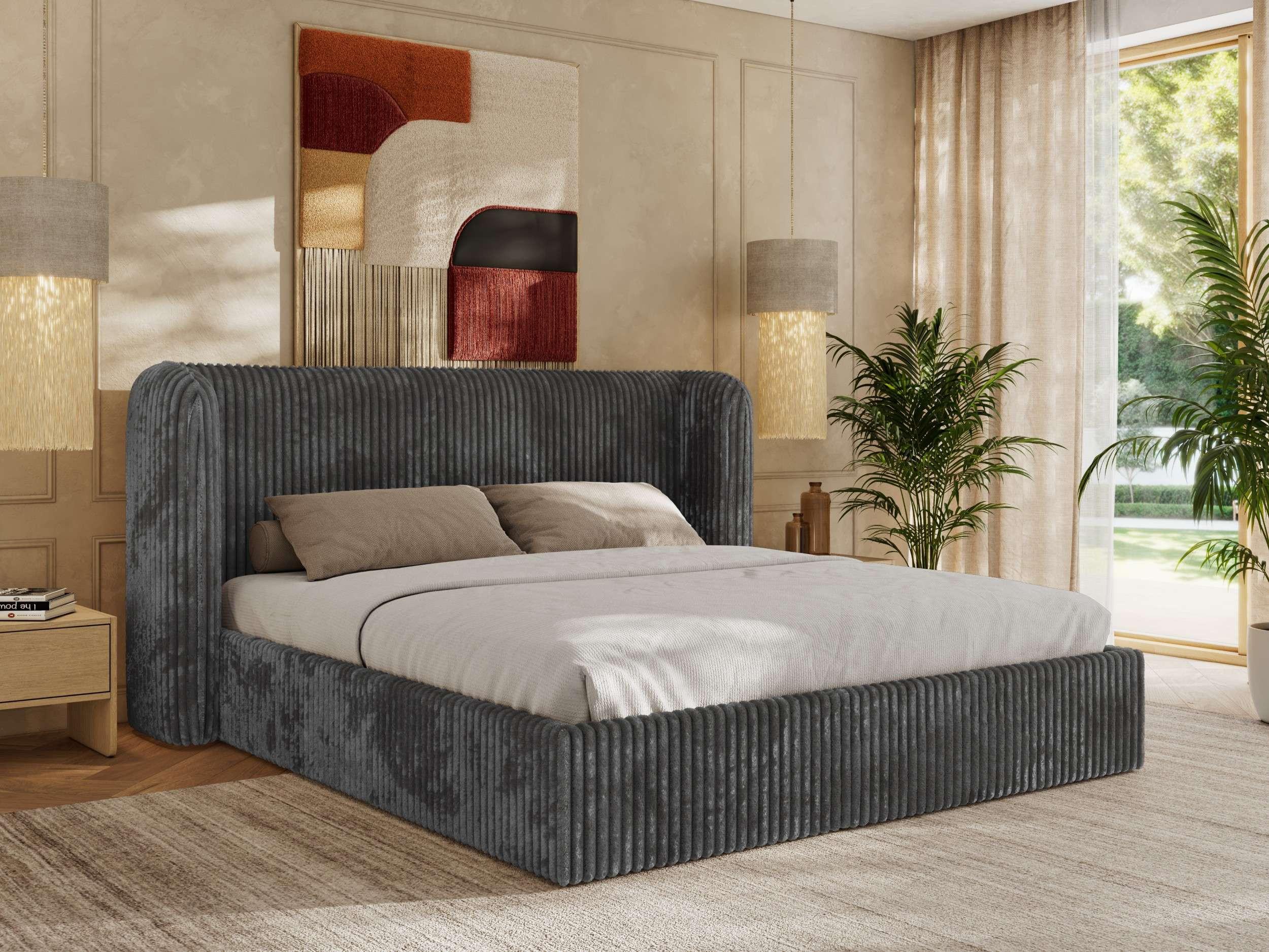 wohnli-moebel-suche-800001268222-1 POLSTERBETT EMORA CLASSIC 200/200 - Grau Cord - Schaum-Matratze Textil MKS Möbel > Betten > Polsterbetten Grau