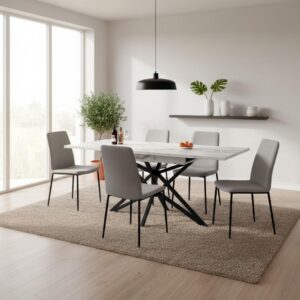 wohnli-moebel-suche-800001280087-1 ESSTISCH AUSZIEHBARER Weiß Marmoroptik mit Ausziehfunktion & Sternfuß Holzwerkstoff, Metall Urban Meuble Möbel > Tische > Esstische Braun
