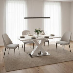 ESSTISCH AUSZIEHBARER Weiß Marmoroptik mit Ausziehfunktion & X-Gestell Holzwerkstoff, Metall Urban Meuble Möbel > Tische > Esstische Weiß