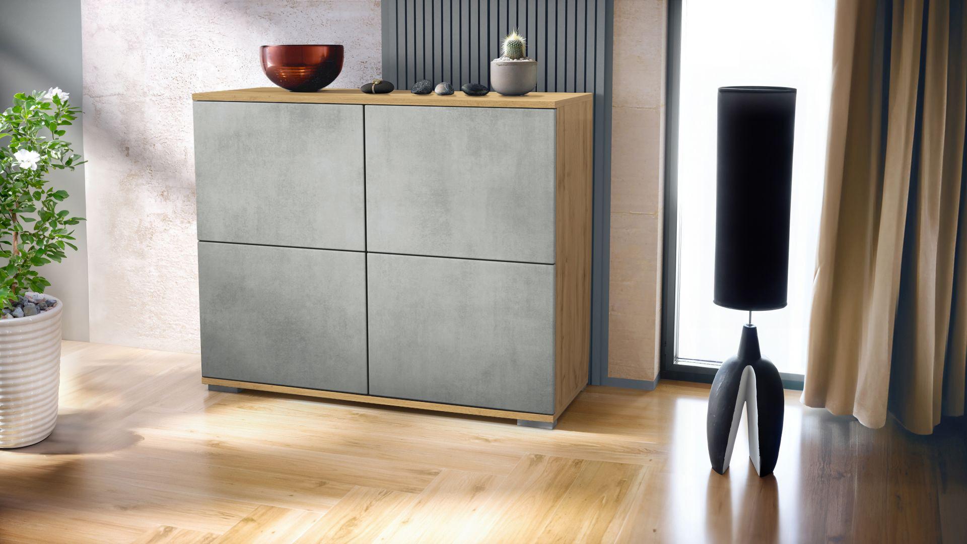 KOMMODE Rova Beton Oxid Optik Holzwerkstoff Vladon Möbel > Kommoden & Schubladenschränke > Kommoden Grau