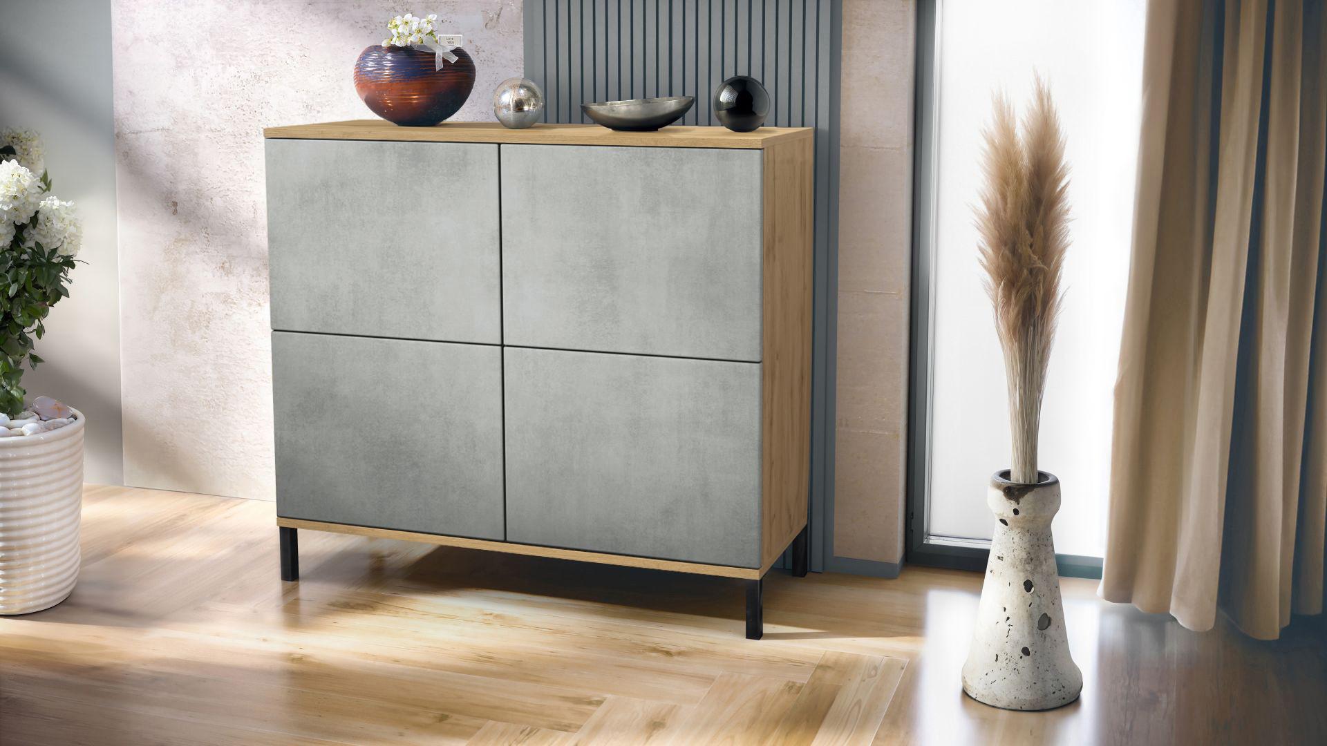 KOMMODE Rova Beton Oxid Optik Holzwerkstoff Vladon Möbel > Kommoden & Schubladenschränke > Kommoden Grau