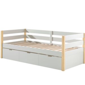 Wohnli Möbelsuche - KOJENBETT mit Schubladen Karissa 211x77x98 Massivholz+MDF Weiß/natur