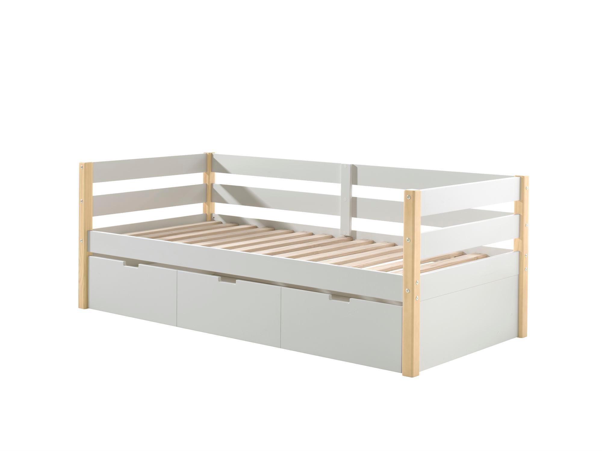 wohnli-moebel-suche-800001290978 Wohnli Möbelsuche - KOJENBETT mit Schubladen Karissa 211x77x98 Massivholz+MDF Weiß/natur