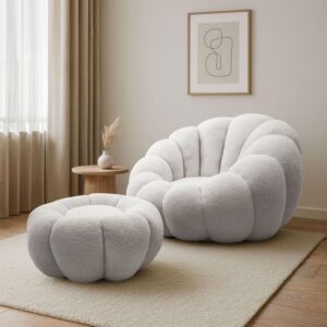 DREHSESSEL FLUFFY mit Fußstütze Textil Lookway Möbel > Sessel > Polstersessel Weiß