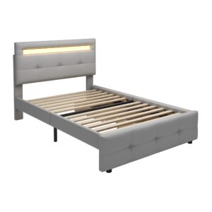 wohnli-moebel-suche-800001294443 Wohnli Möbelsuche - POLSTERBETT 90x200 cm in Leinen-Optik Grau mit LED-Beleuchtung & 2 Schubladen