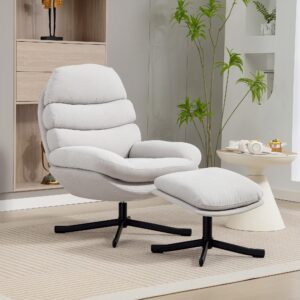 wohnli-moebel-suche-800001295953-1 RELAXSESSEL mit Hocker Sessel Loungesessel mit Chenille-Optik Cremeweiß Textil HOMCOM Möbel > Sessel > Relaxsessel Weiß