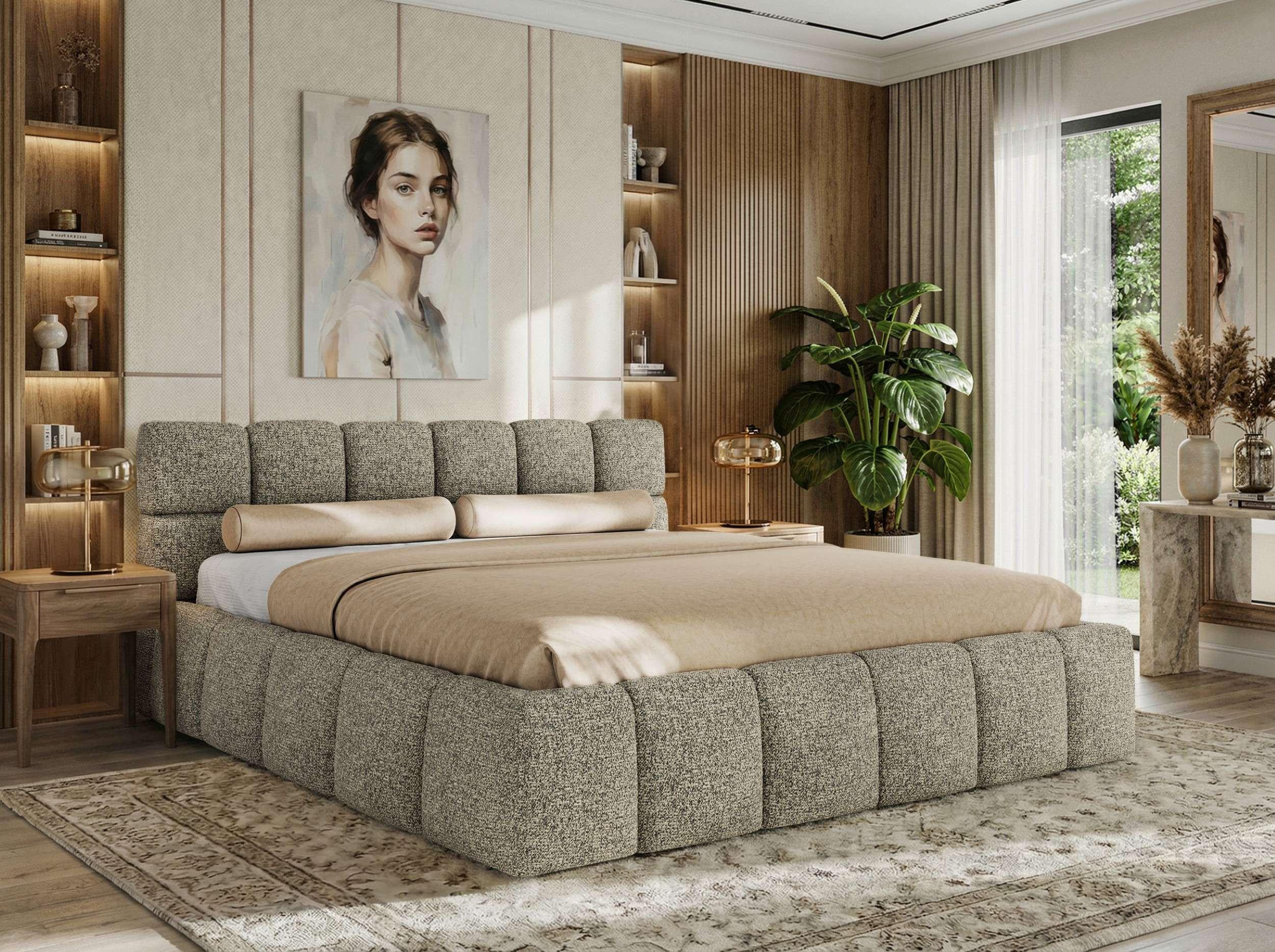 wohnli-moebel-suche-800001299088-1 POLSTERBETT NIRA CLASSIC 200/200 - Grau Strukture - Multipocket-Matratze Textil MKS Möbel > Betten > Polsterbetten Grau