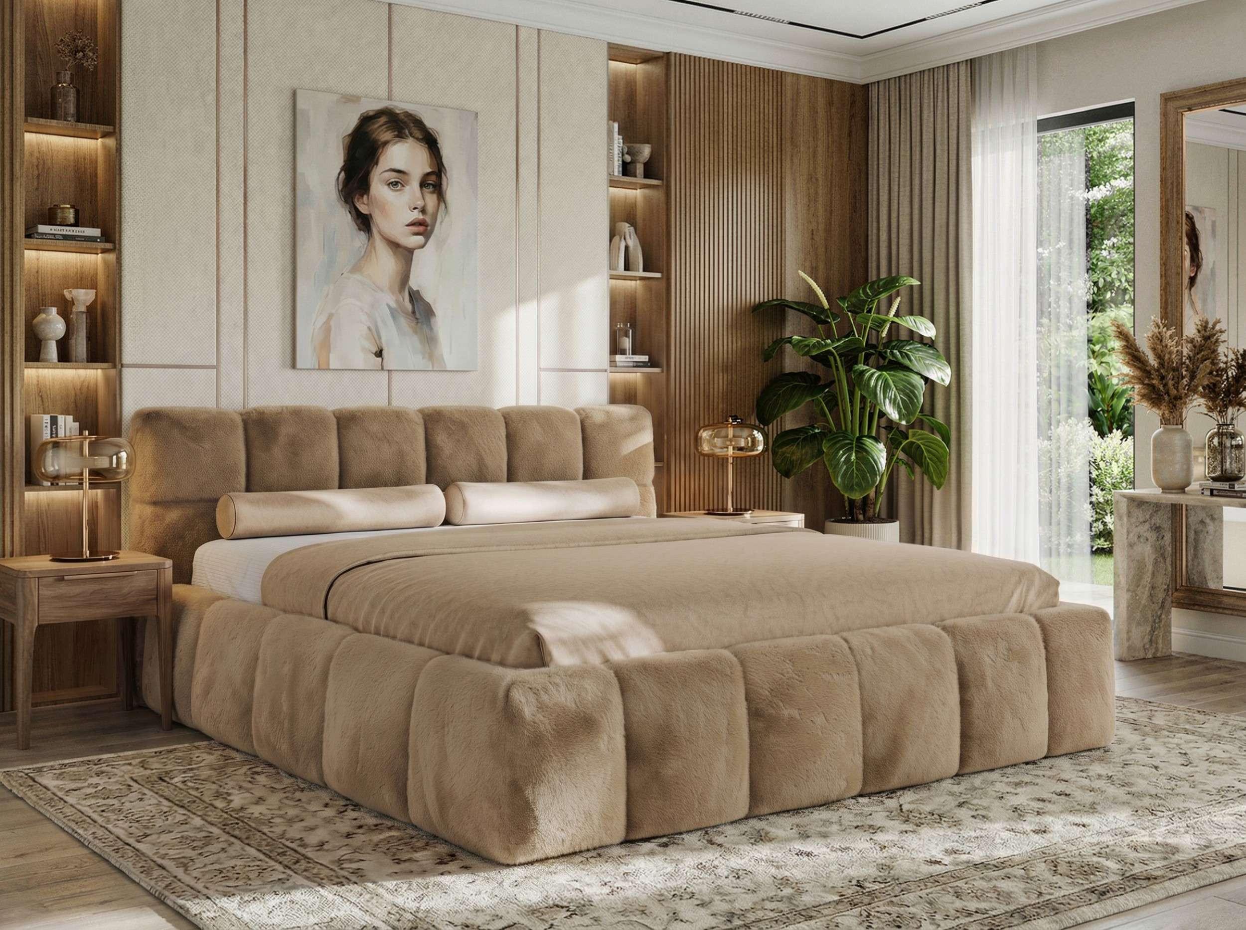 wohnli-moebel-suche-800001299113-1 POLSTERBETT NIRA CLASSIC 200/200 - Beige Plüsch - Pocket-Matratze Textil MKS Möbel > Betten > Polsterbetten Beige