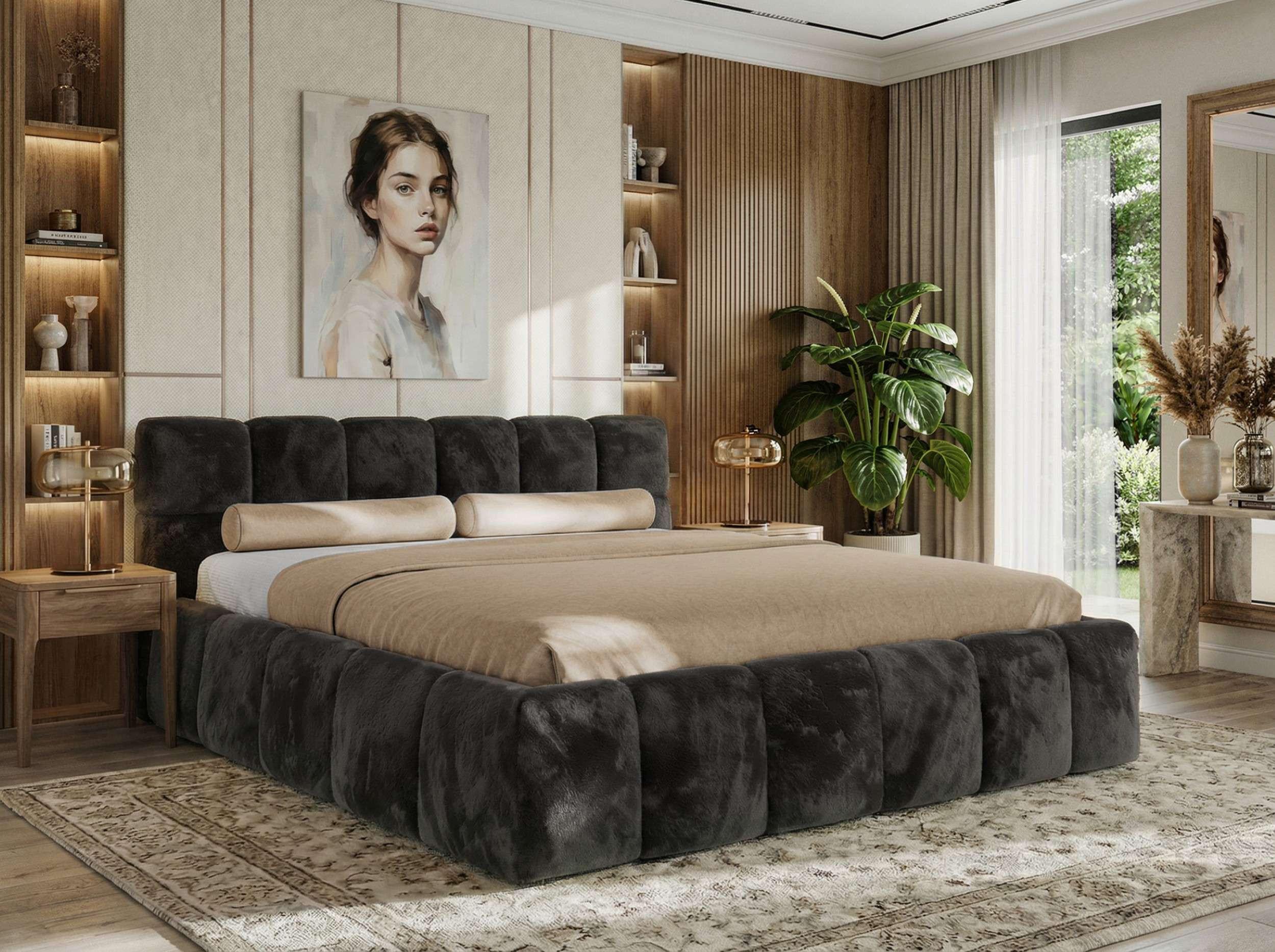 wohnli-moebel-suche-800001299156-1 POLSTERBETT NIRA CLASSIC 200/200 - Dunkelgrau Plüsch - Pocket-Matratze Textil MKS Möbel > Betten > Polsterbetten Grau