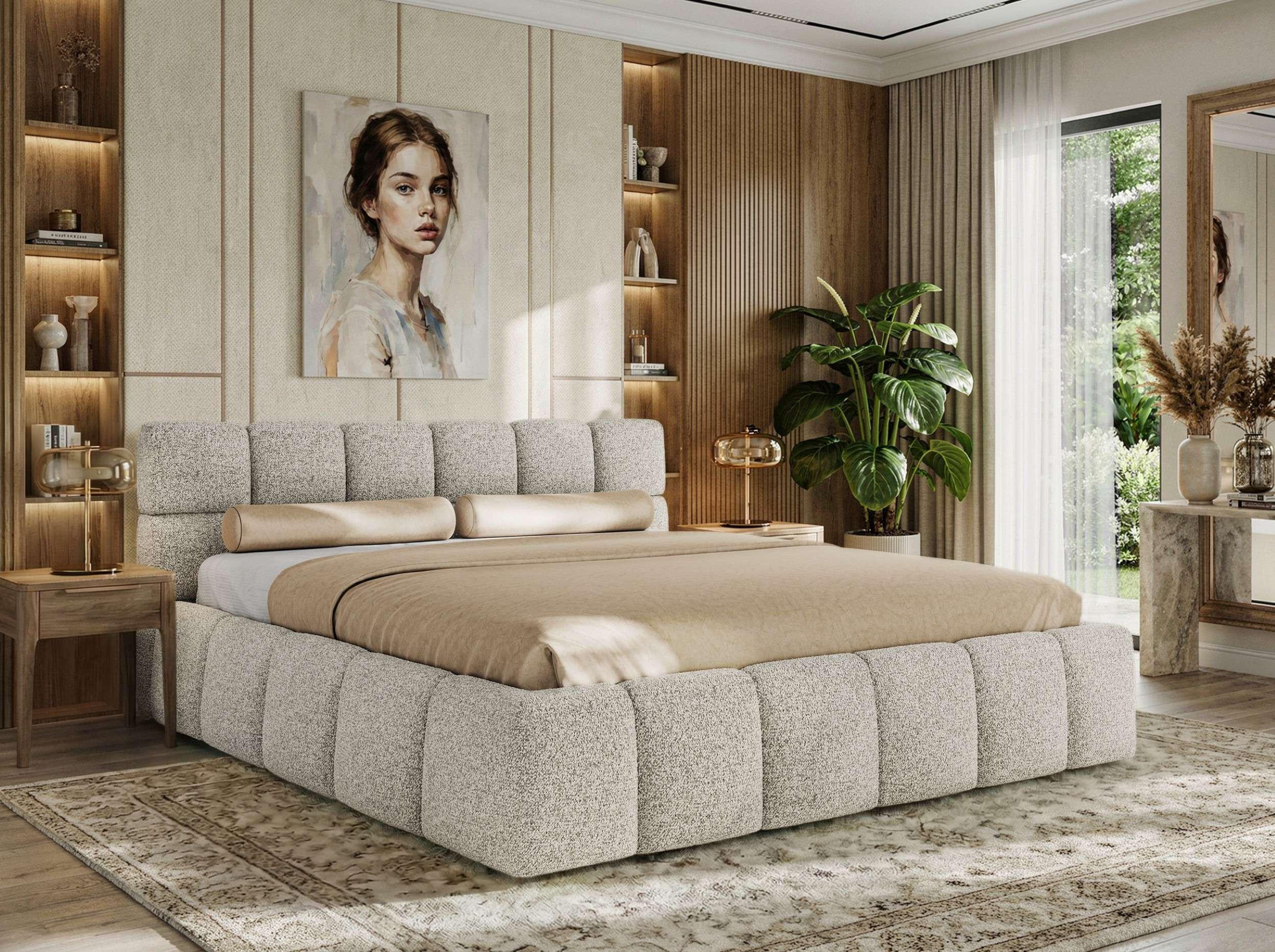wohnli-moebel-suche-800001299168-1 POLSTERBETT NIRA CLASSIC 200/200 - Hellgrau Strukture - Schaum-Matratze Textil MKS Möbel > Betten > Polsterbetten Grau