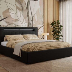 Wohnli Möbelsuche - POLSTERBETT GOLD 5 CLASSIC 180/200 - Schwarz Kunstleder - Multipocket-Matratze