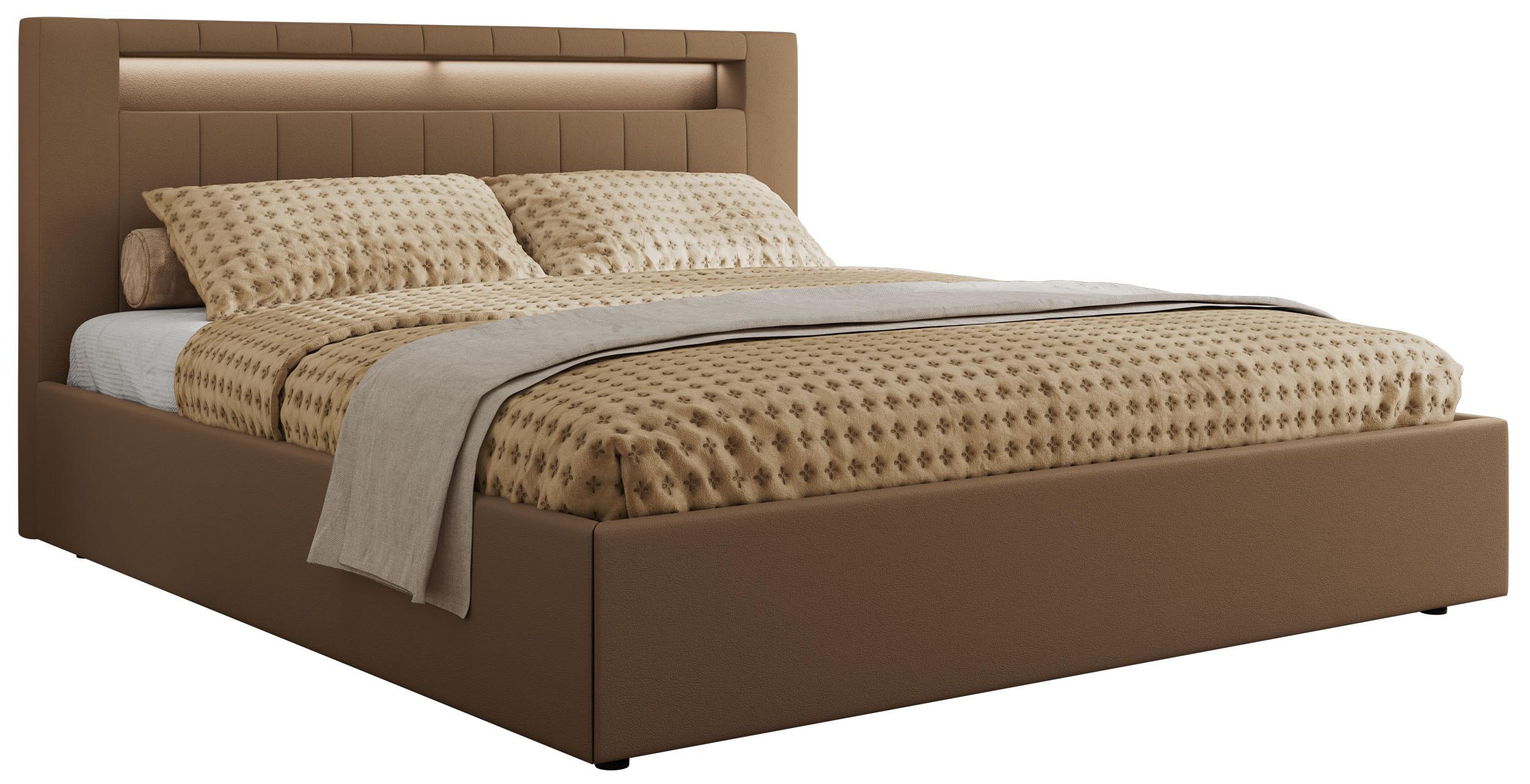 wohnli-moebel-suche-800001299242-1 POLSTERBETT GOLD 5 CLASSIC 180/200 - Braun Kunstleder - Schaum-Matratze Textil MKS Möbel > Betten > Polsterbetten Braun