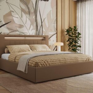 Wohnli Möbelsuche - POLSTERBETT GOLD 5 CLASSIC 140/200 - Braun Kunstleder - Schaum-Matratze