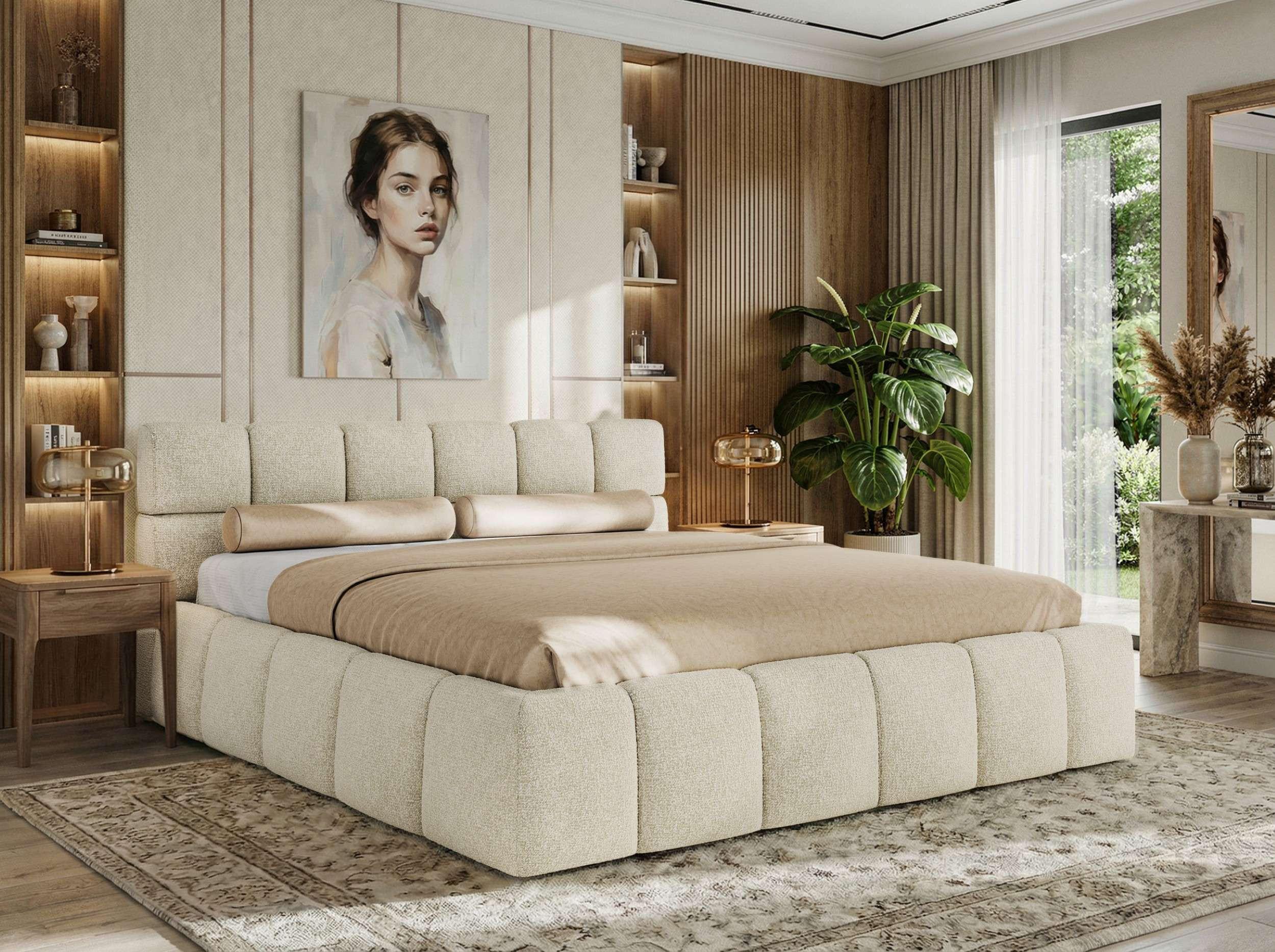POLSTERBETT NIRA CLASSIC 180/200 - Creme Strukture - ohne Matratze Textil MKS Möbel > Betten > Polsterbetten Weiß