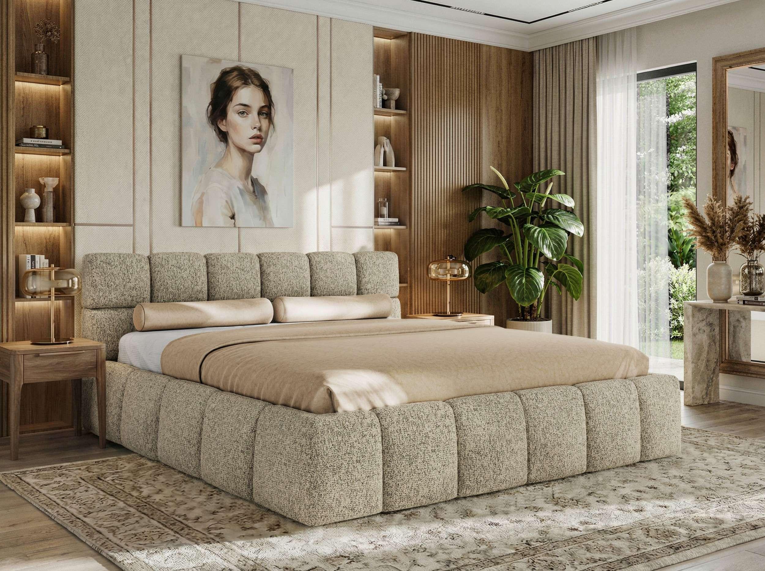 wohnli-moebel-suche-800001299334-1 POLSTERBETT NIRA CLASSIC 200/200 - Dunkelbeige Strukture - Pocket-Matratze Textil MKS Möbel > Betten > Polsterbetten Taupe