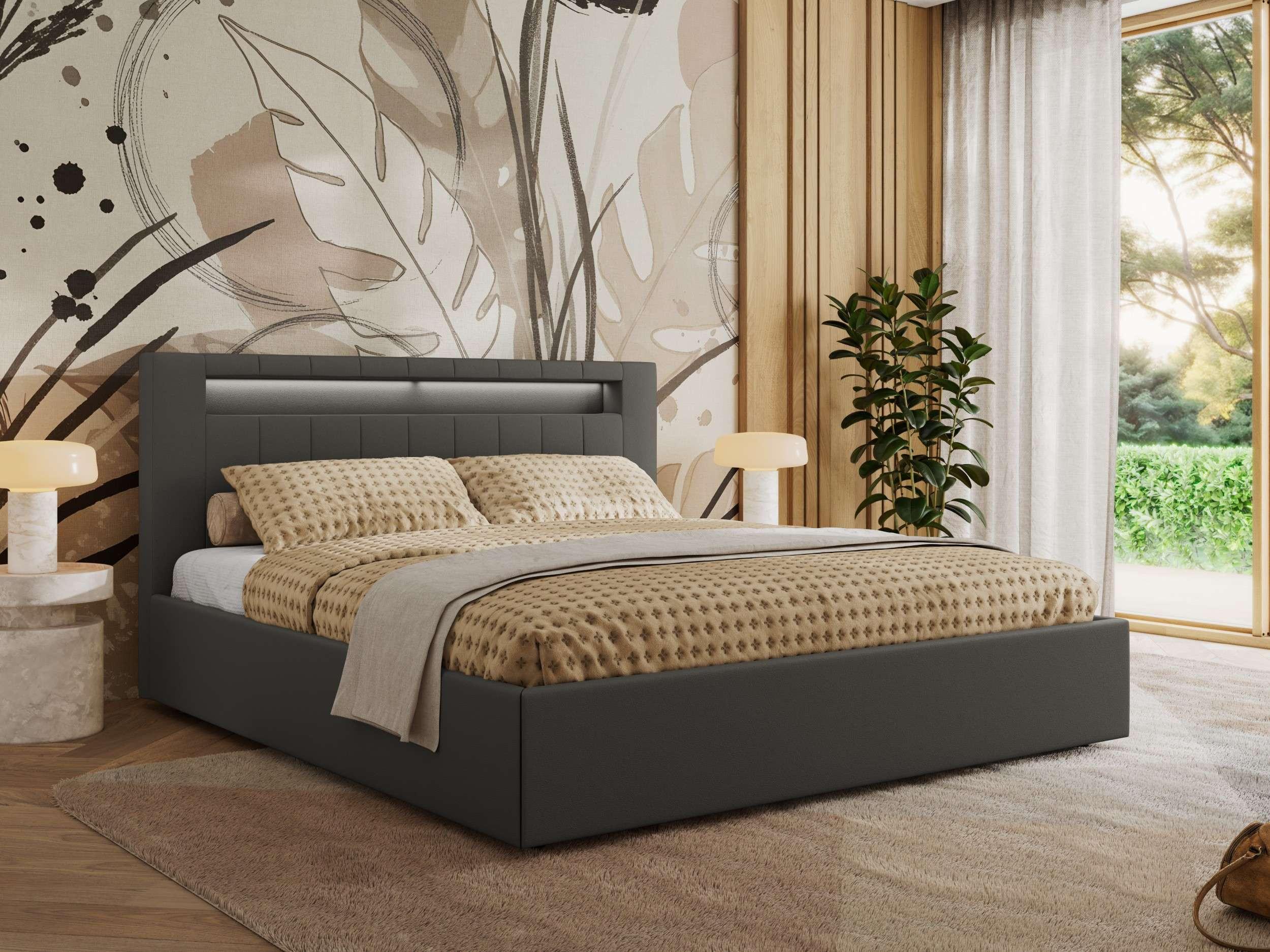 wohnli-moebel-suche-800001299361 Wohnli Möbelsuche - POLSTERBETT GOLD 5 CLASSIC 200/200 - Grau Kunstleder - Pocket-Matratze