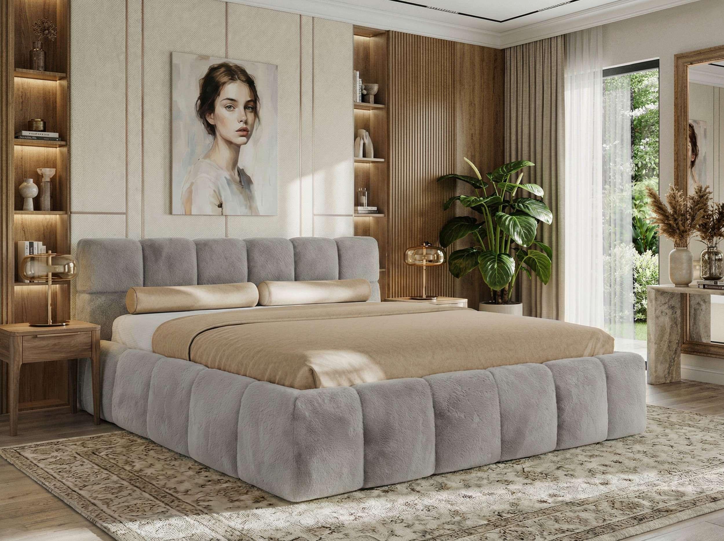 wohnli-moebel-suche-800001299409-1 POLSTERBETT NIRA CLASSIC 200/200 - Hellgrau Plüsch - Multipocket-Matratze Textil MKS Möbel > Betten > Polsterbetten Grau