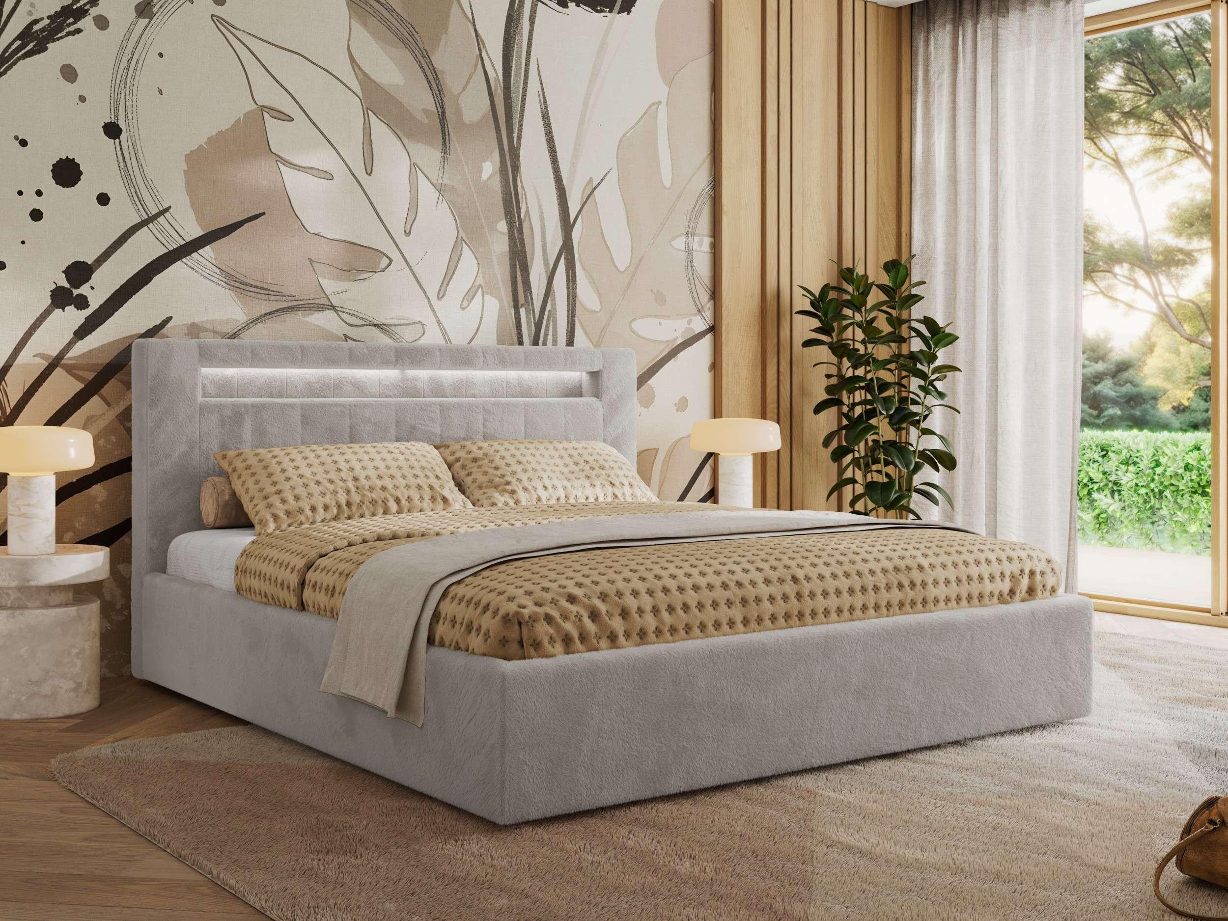 wohnli-moebel-suche-800001299496 Wohnli Möbelsuche - POLSTERBETT GOLD 5 CLASSIC 200/200 - Hellgrau Plüsch - Pocket-Matratze