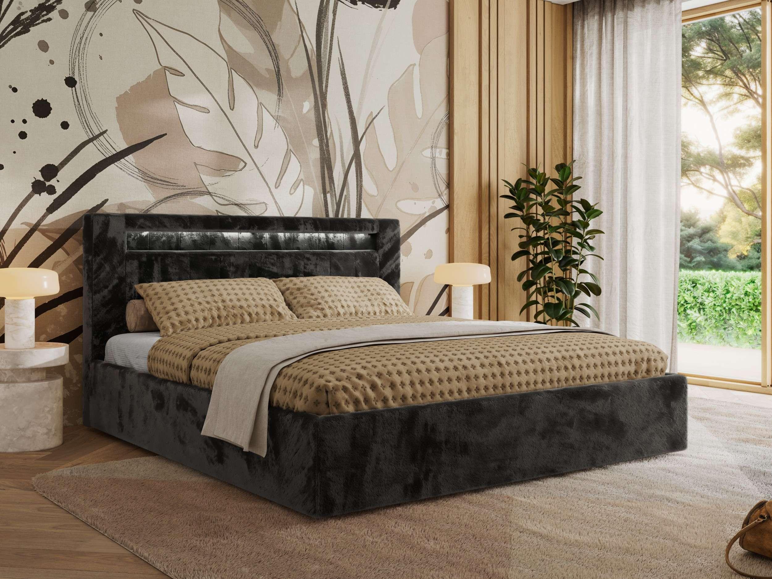 wohnli-moebel-suche-800001299499 Wohnli Möbelsuche - POLSTERBETT GOLD 5 CLASSIC 200/200 - Dunkelgrau Plüsch - Pocket-Matratze