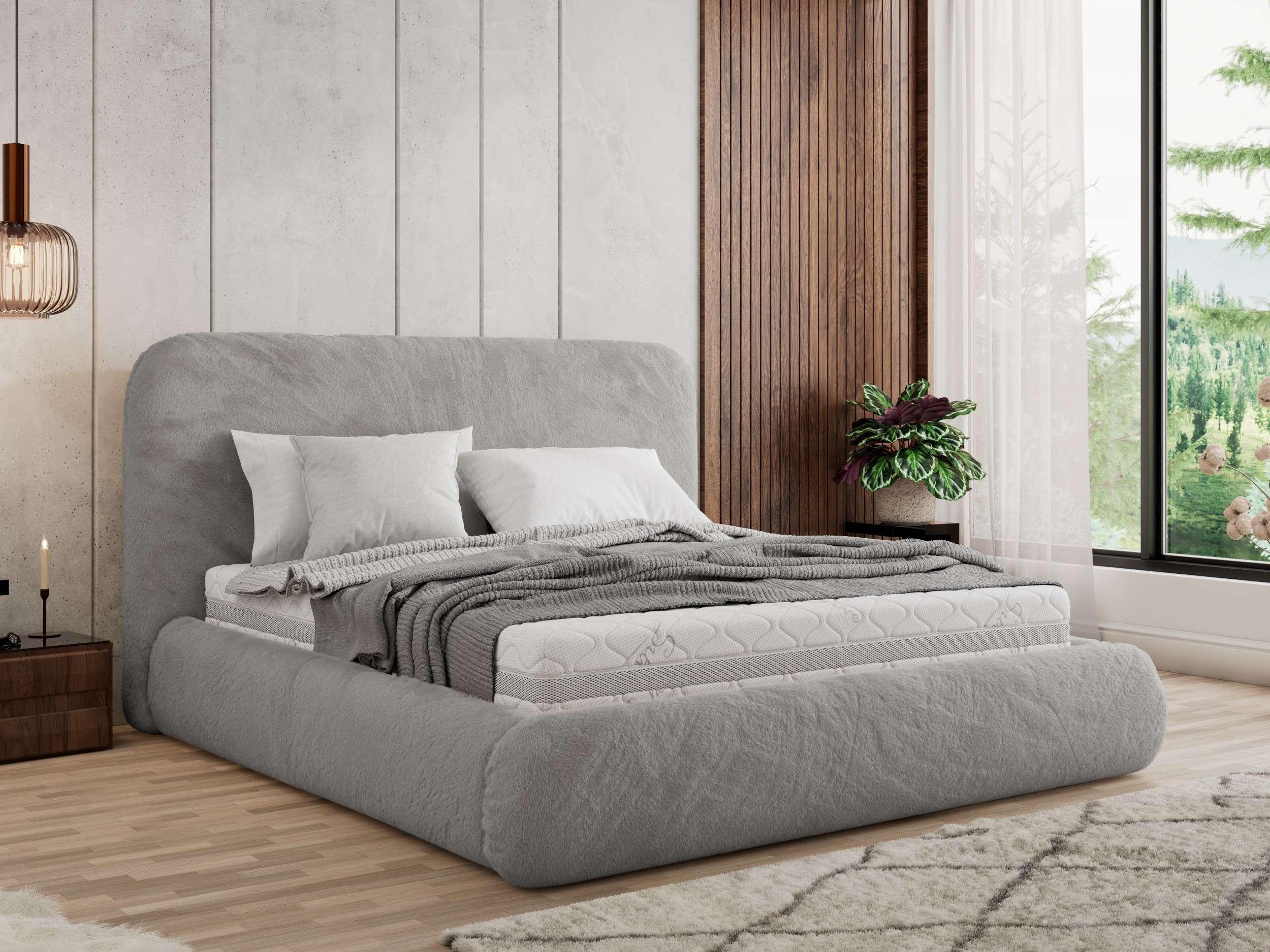 POLSTERBETT BENEA CLASSIC 140/200 - Hellgrau Plüsch - Schaum-Matratze Textil MKS Möbel > Betten > Polsterbetten Grau