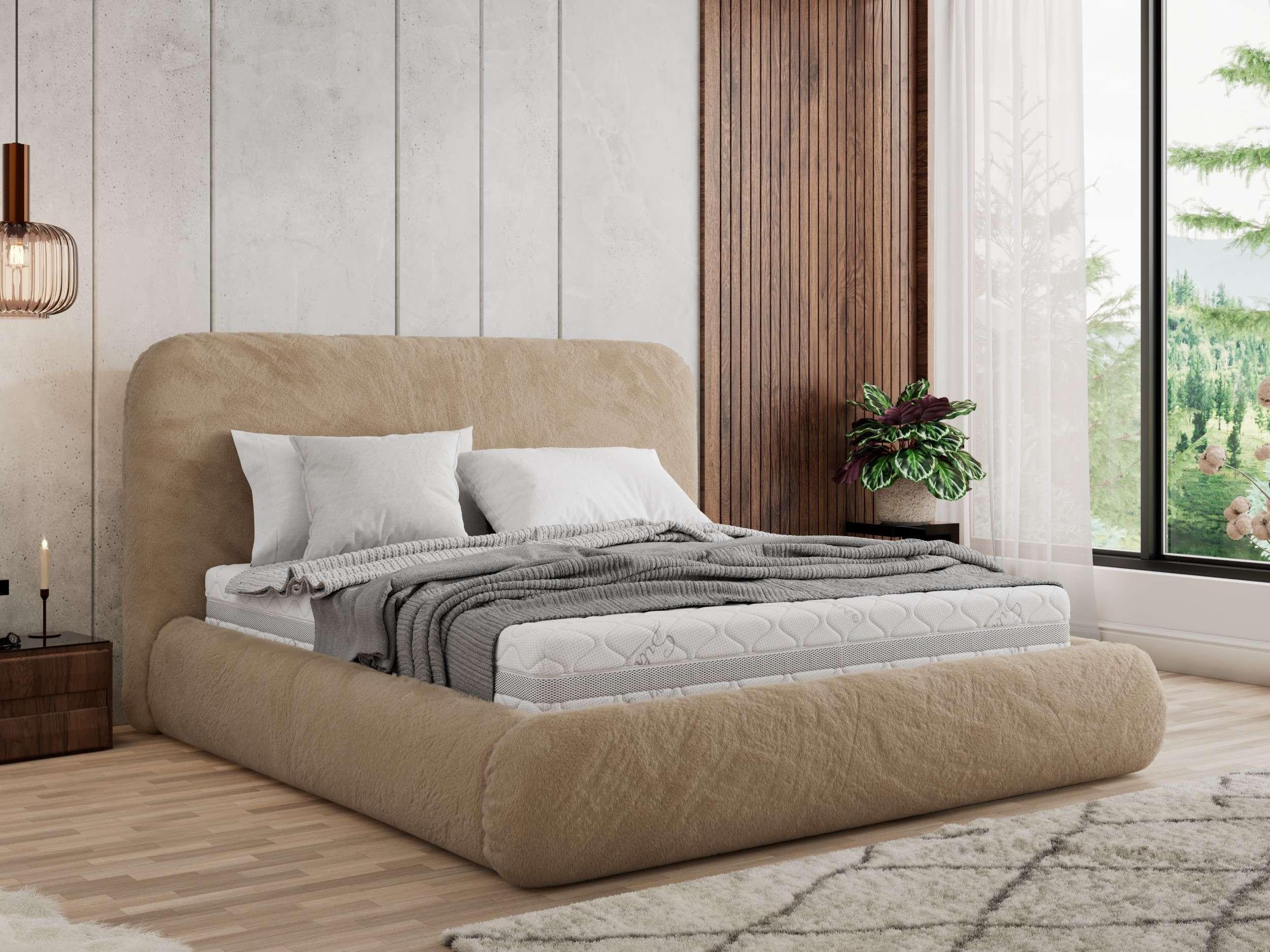 wohnli-moebel-suche-800001299533-1 POLSTERBETT BENEA CLASSIC 140/200 - Beige Plüsch - Schaum-Matratze Textil MKS Möbel > Betten > Polsterbetten Beige