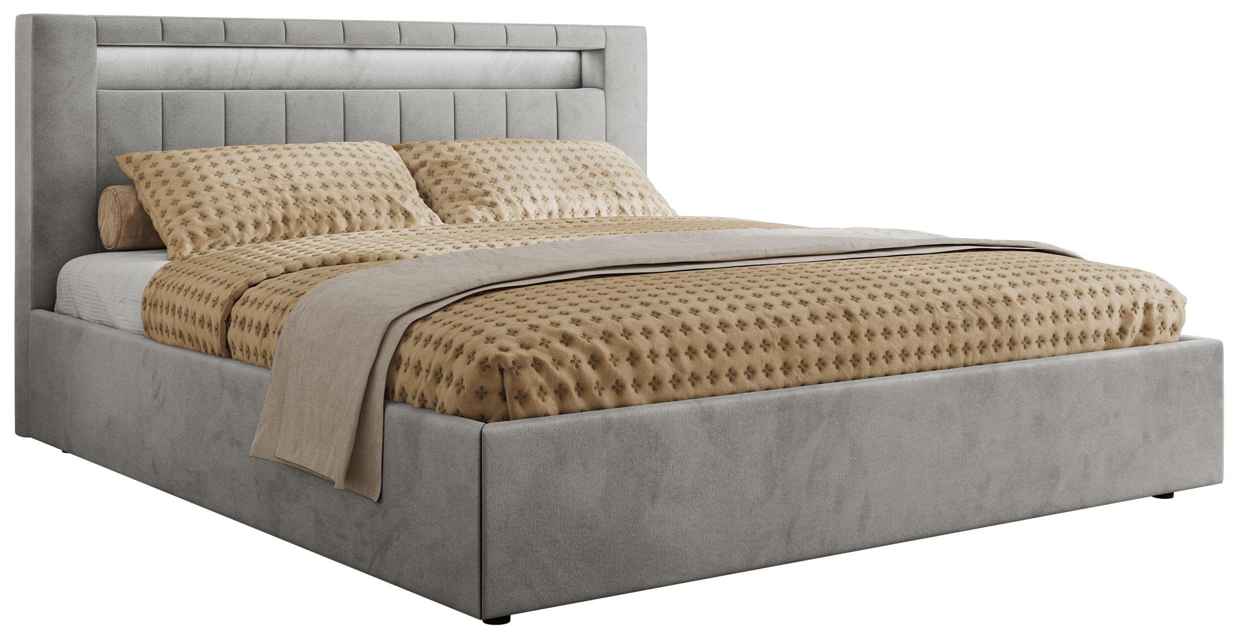 wohnli-moebel-suche-800001299551-1 POLSTERBETT GOLD 5 CLASSIC 160/200 - Hellgrau Velvet - Multipocket-Matratze Textil MKS Möbel > Betten > Polsterbetten Grau