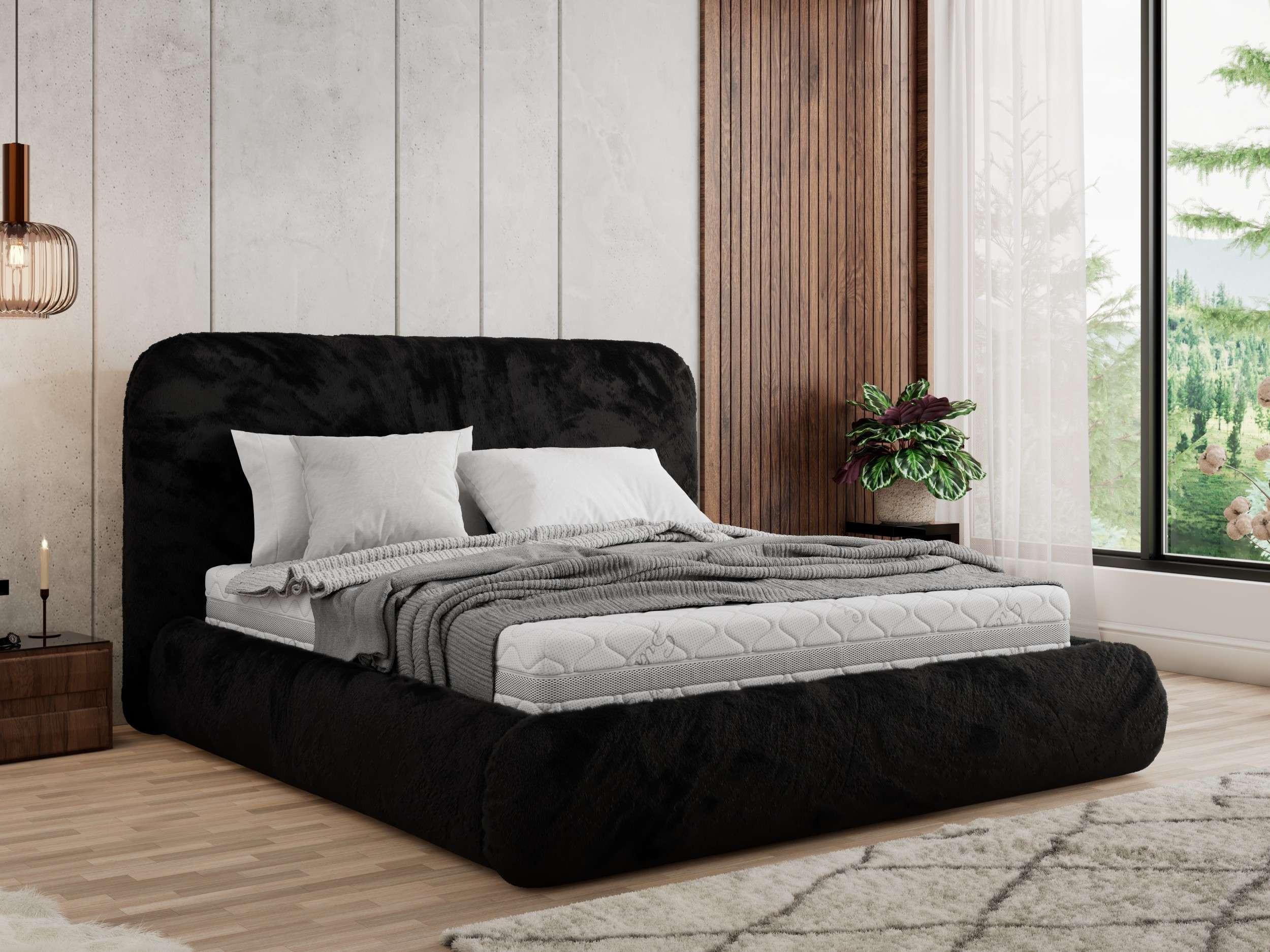 wohnli-moebel-suche-800001299580-1 POLSTERBETT BENEA CLASSIC 140/200 - Schwarz Plüsch - Pocket-Matratze Textil MKS Möbel > Betten > Polsterbetten Schwarz