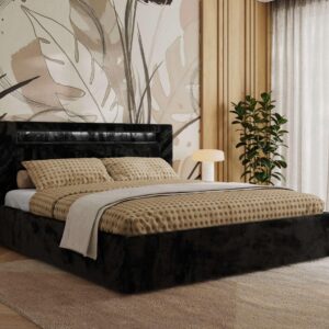 Wohnli Möbelsuche - POLSTERBETT GOLD 5 CLASSIC 200/200 - Schwarz Plüsch - Pocket-Matratze