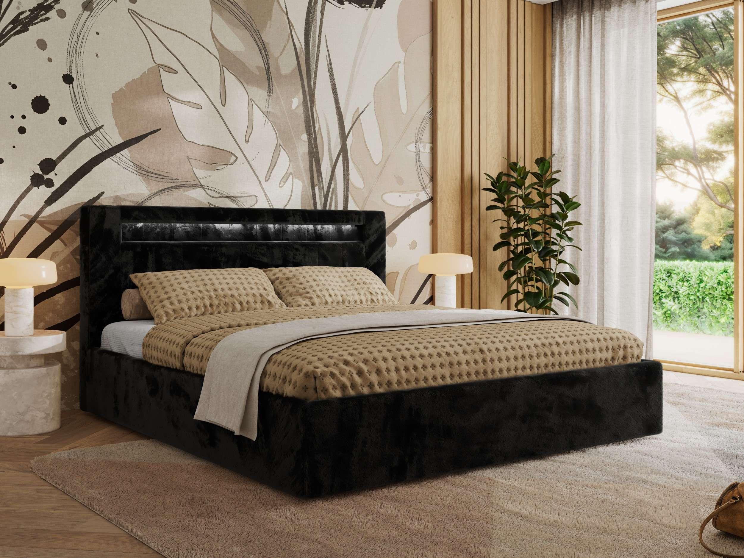 Wohnli Möbelsuche - POLSTERBETT GOLD 5 CLASSIC 200/200 - Schwarz Plüsch - Pocket-Matratze