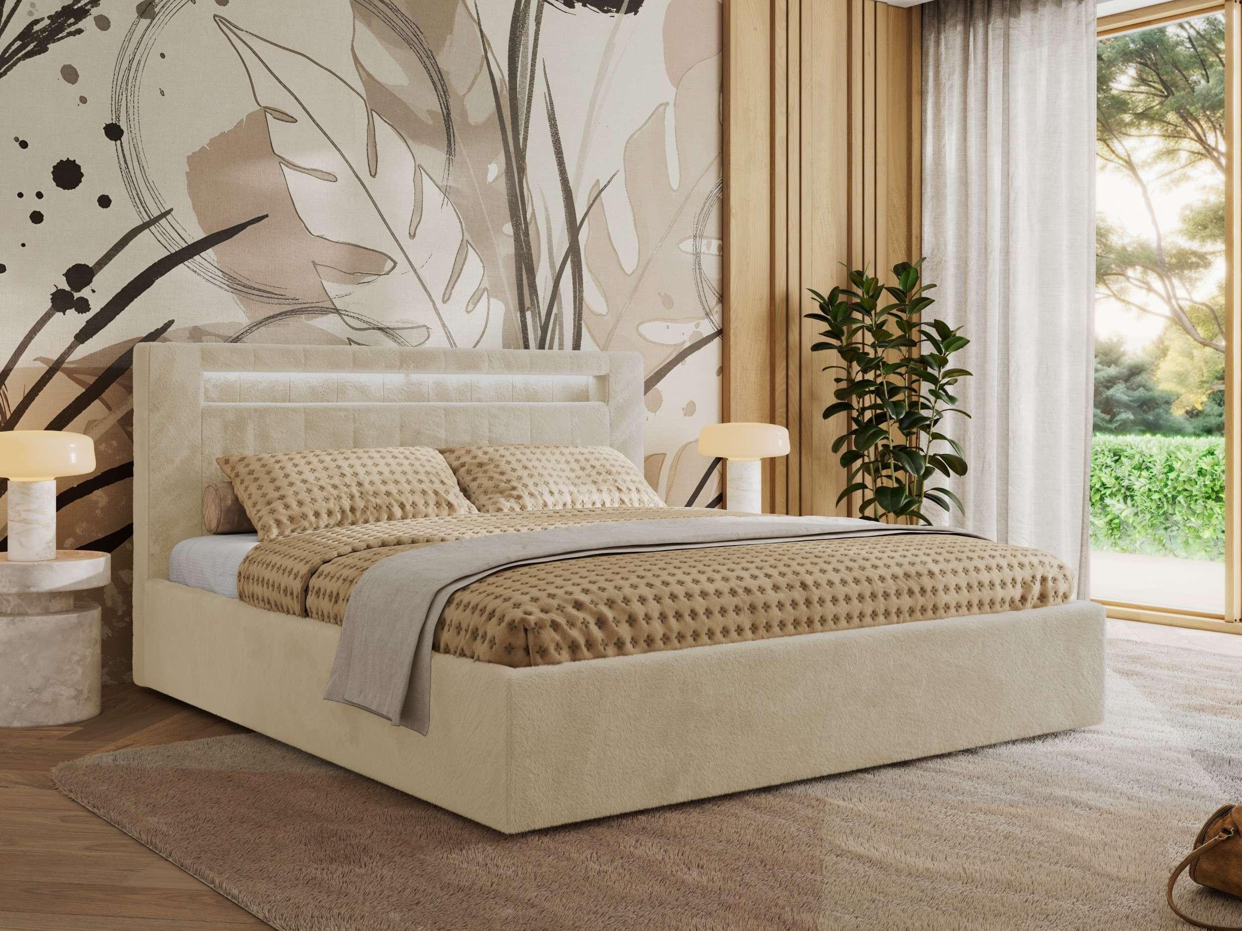 wohnli-moebel-suche-800001299750 Wohnli Möbelsuche - POLSTERBETT GOLD 5 CLASSIC 200/200 - Creme Plüsch - Pocket-Matratze