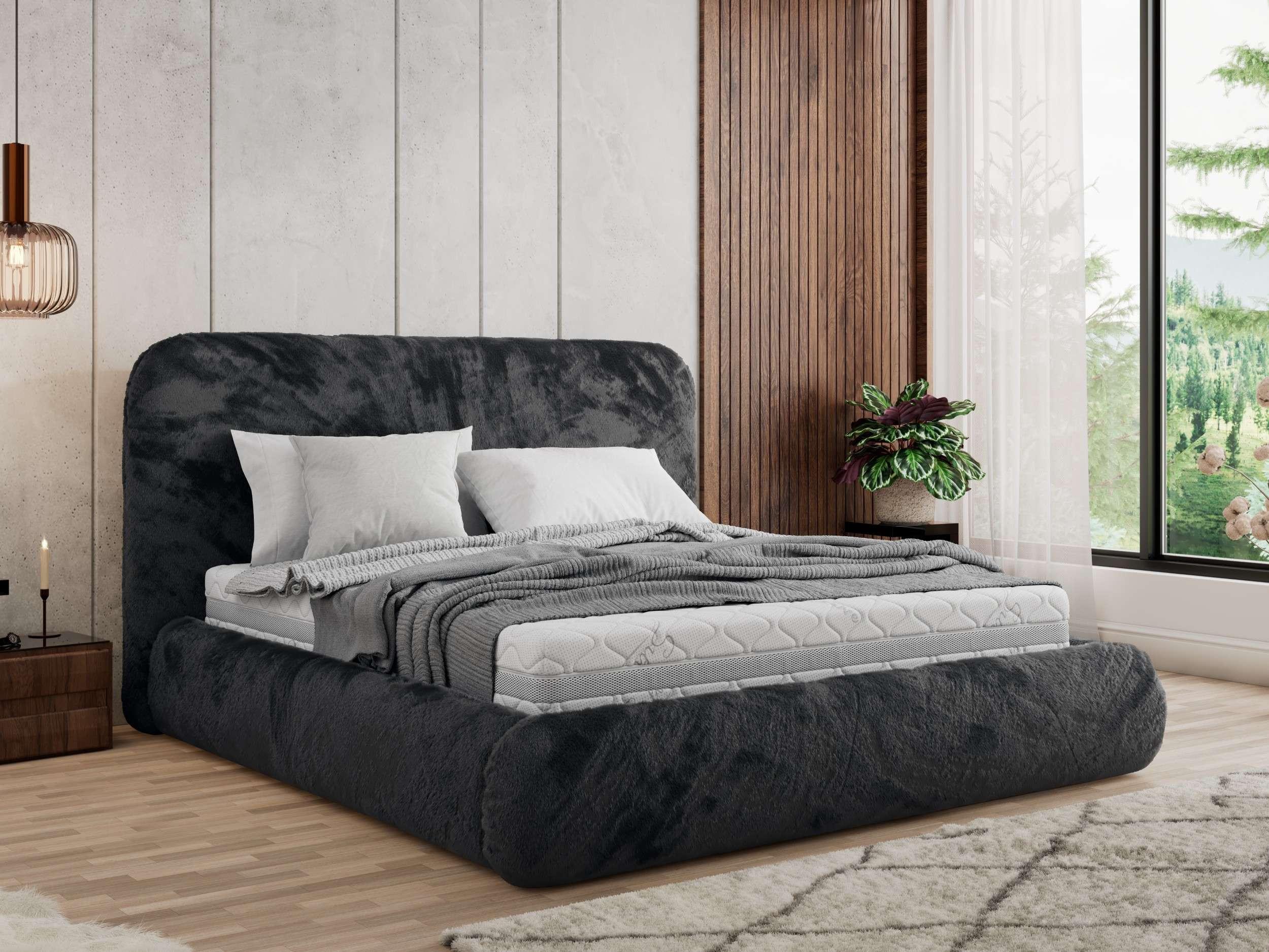 wohnli-moebel-suche-800001299773-1 POLSTERBETT BENEA CLASSIC 160/200 - Dunkelgrau Plüsch - ohne Matratze Textil MKS Möbel > Betten > Polsterbetten Grau