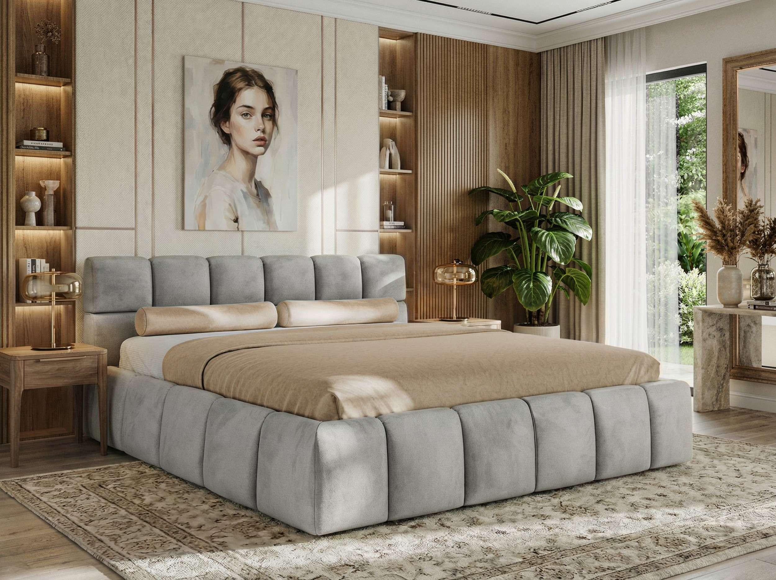 wohnli-moebel-suche-800001299805-1 POLSTERBETT NIRA CLASSIC 200/200 - Hellgrau Velvet - Multipocket-Matratze Textil MKS Möbel > Betten > Polsterbetten Grau
