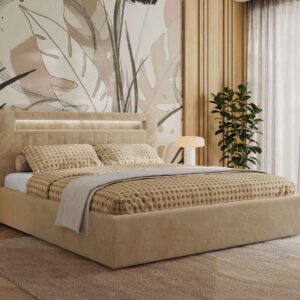 Wohnli Möbelsuche - POLSTERBETT GOLD 5 CLASSIC 200/200 - Beige Plüsch - ohne Matratze