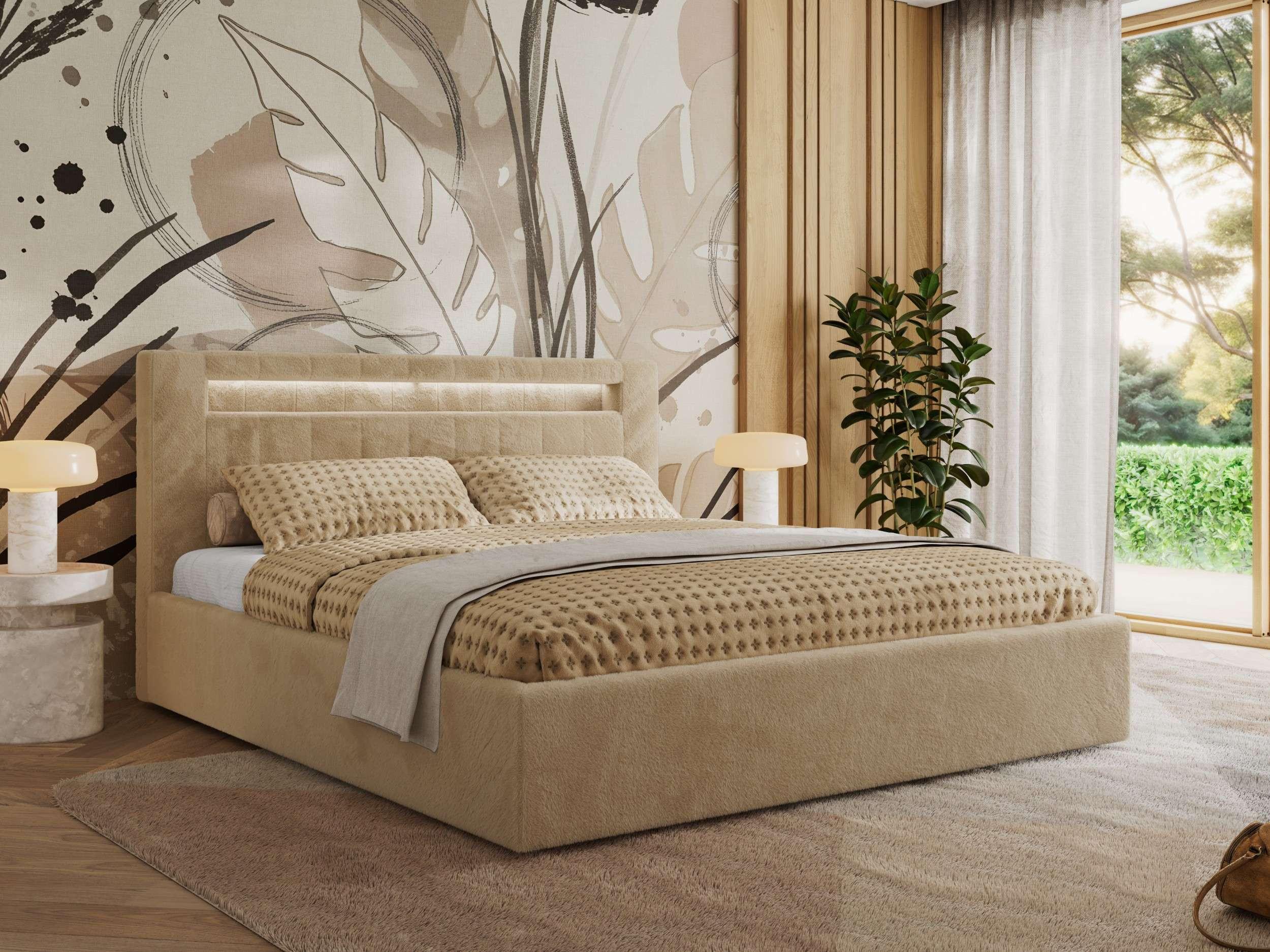 wohnli-moebel-suche-800001299840 Wohnli Möbelsuche - POLSTERBETT GOLD 5 CLASSIC 200/200 - Beige Plüsch - ohne Matratze