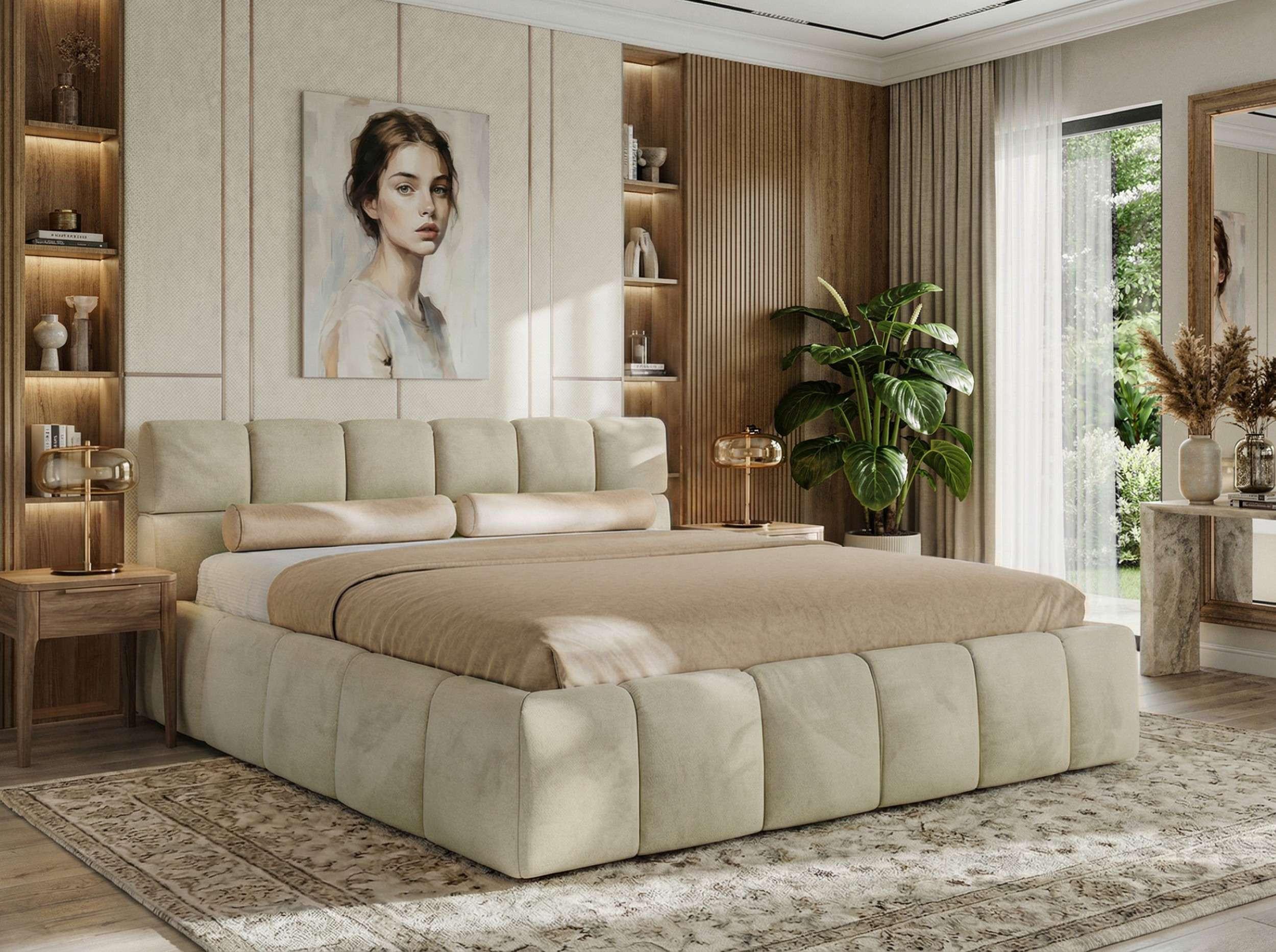 wohnli-moebel-suche-800001299888-1 POLSTERBETT NIRA CLASSIC 180/200 - Beige Velvet - Pocket-Matratze Textil MKS Möbel > Betten > Polsterbetten Beige