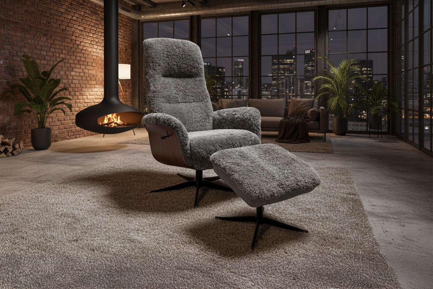 RELAXSESSEL SILVA Hellgrau Schaffell Relaxfunktion Naturmaterialien KAWOLA Möbel > Sessel > Relaxsessel Grau