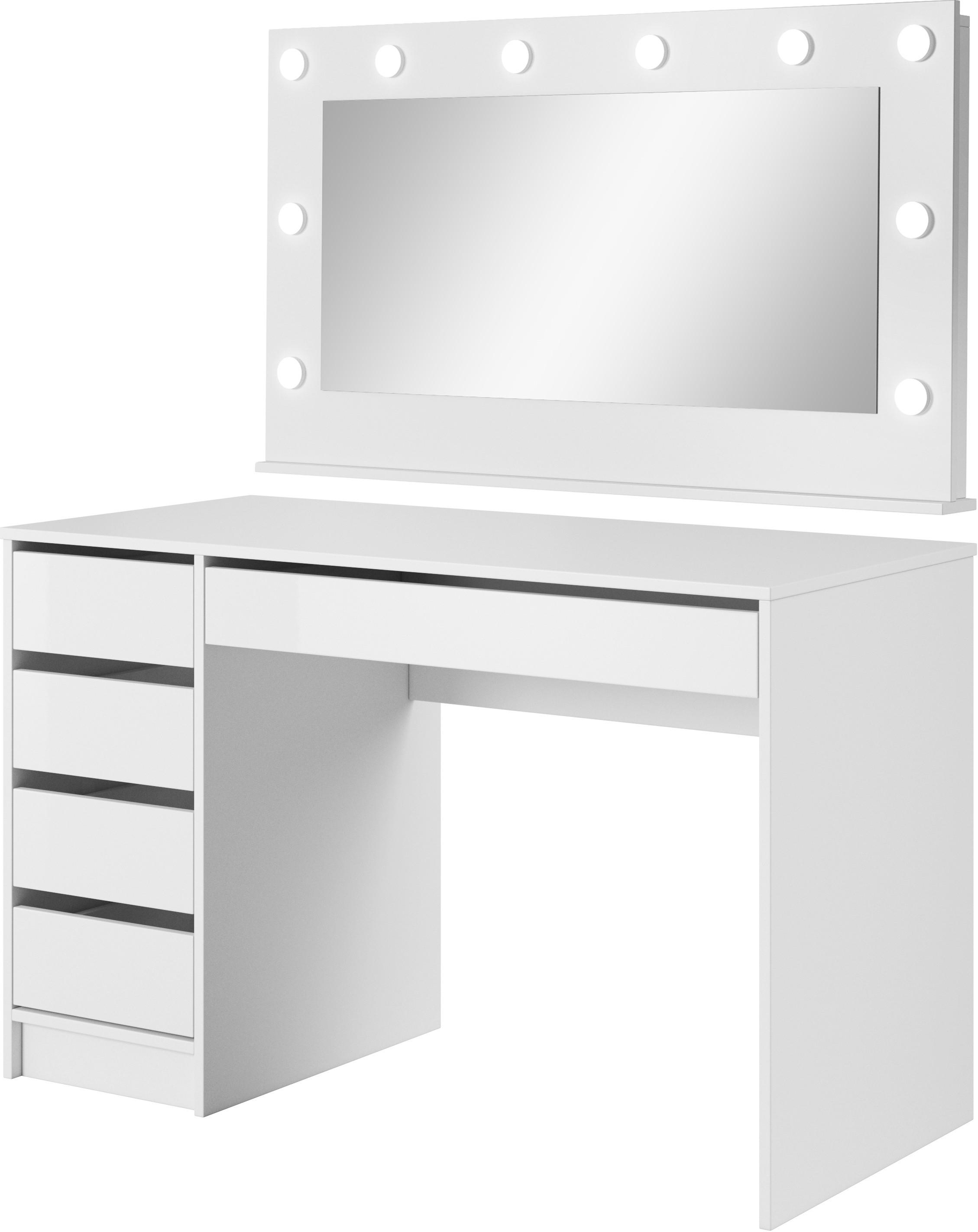 Wohnli Möbelsuche - SCHMINKTISCH Claris Weiß Matt 120/55/75 mit LED Spiegel 120/67/11 cm