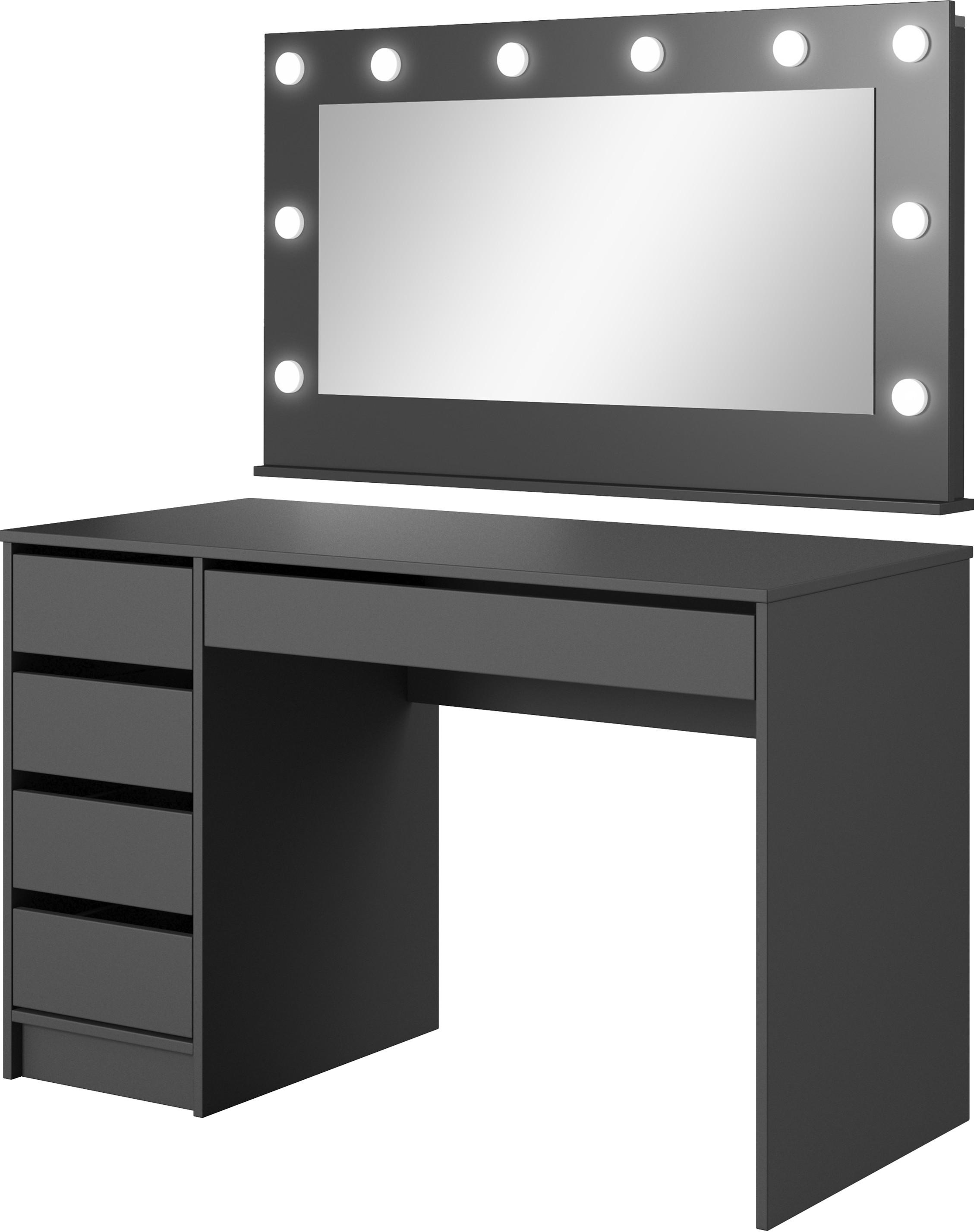 Wohnli Möbelsuche - SCHMINKTISCH Claris Schwarz Anthrazit 120/55/75 mit LED Spiegel 120/67/11 cm