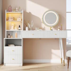 wohnli-moebel-suche-800001311681-1 SCHMINKTISCH in Weiß mit 3-Farben LED-Spiegel Holzwerkstoff Urban Meuble Möbel > Kommoden & Schubladenschränke > Kommoden Weiß