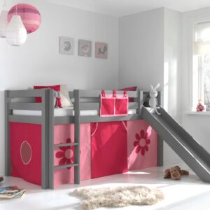 HOCHBETT mit Rutsche Karolina Massivholz Grau Textilset Flower Holz 58aufmkessel Möbel > Betten > Hoch- und Etagenbetten > Hochbetten Grau