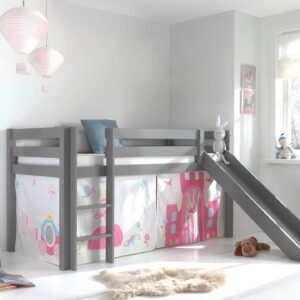 HOCHBETT mit Rutsche Karolina Massivholz Grau Textilset Princess 1 Holz 58aufmkessel Möbel > Betten > Hoch- und Etagenbetten > Hochbetten Grau