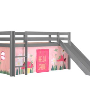 Wohnli Möbelsuche - HOCHBETT mit Rutsche Karolina Massivholz Grau Textilset Spring 1