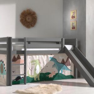 wohnli-moebel-suche-800001311955-1 HOCHBETT mit Rutsche Karolina Massivholz Grau Textilset Dino Holz 58aufmkessel Möbel > Betten > Hoch- und Etagenbetten > Hochbetten Grau