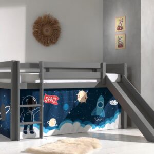 HOCHBETT mit Rutsche Karolina Massivholz Grau Textilset Rakete Holz 58aufmkessel Möbel > Betten > Hoch- und Etagenbetten > Hochbetten Grau