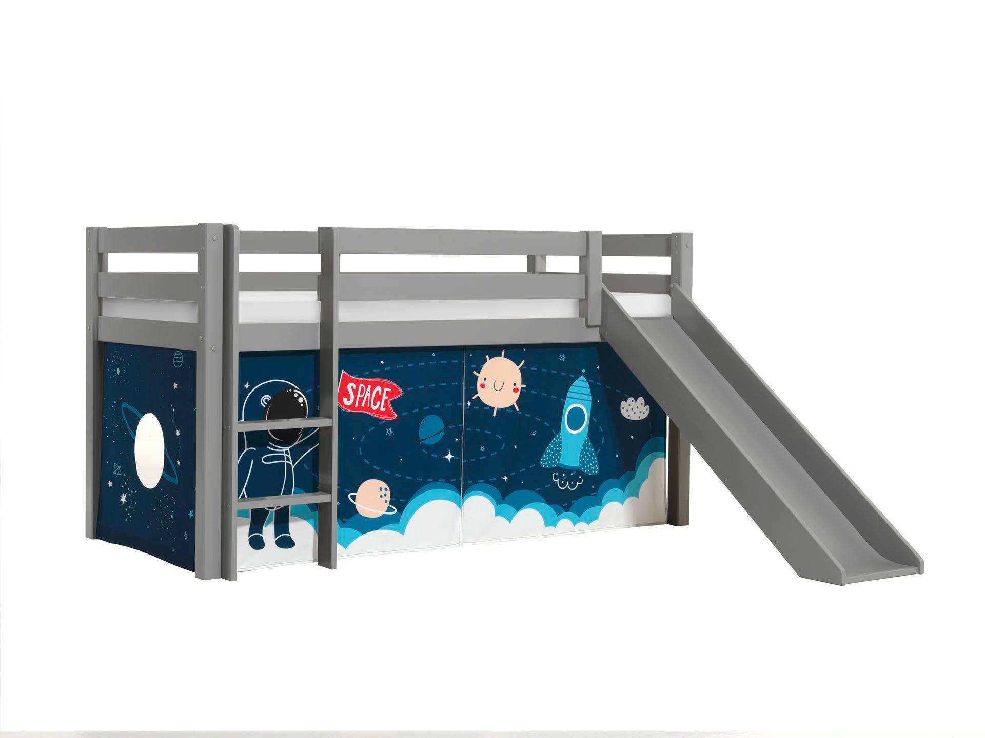 wohnli-moebel-suche-800001311983 Wohnli Möbelsuche - HOCHBETT mit Rutsche Karolina Massivholz Grau Textilset Rakete