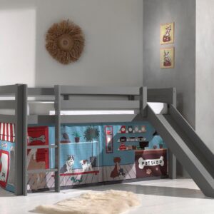 HOCHBETT mit Rutsche Karolina Massivholz Grau Textilset Pet Shop Holz 58aufmkessel Möbel > Betten > Hoch- und Etagenbetten > Hochbetten Grau