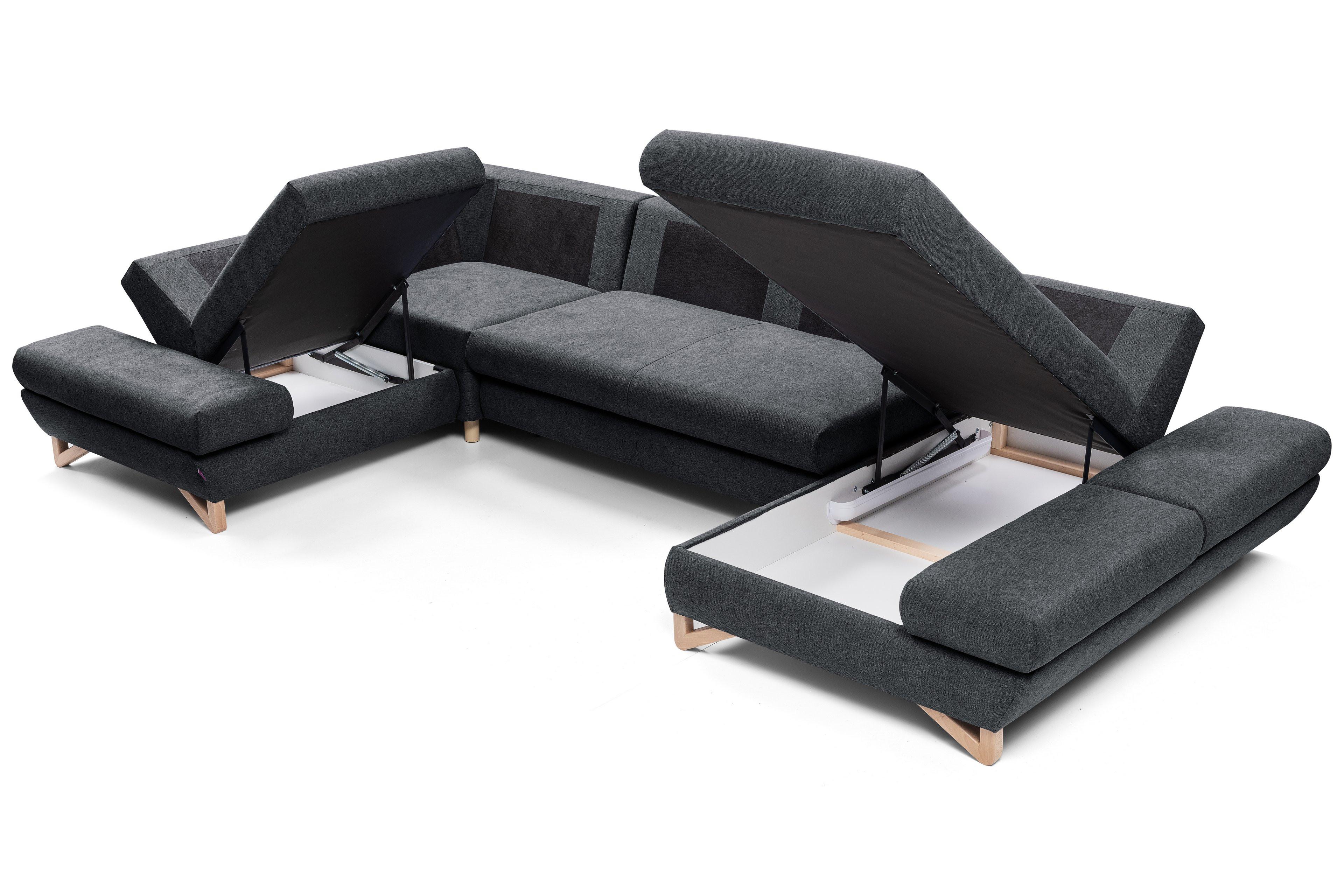 wohnli-moebel-suche-800001312010-1 WOHNLANDSCHAFT CASA IV L-S Anthrazit Plüsch-Stoff mit Schlaffunktion Holz MASSENO Möbel > Sofas & Couches > Wohnlandschaften > Wohnlandschaften U-Form Anthrazit